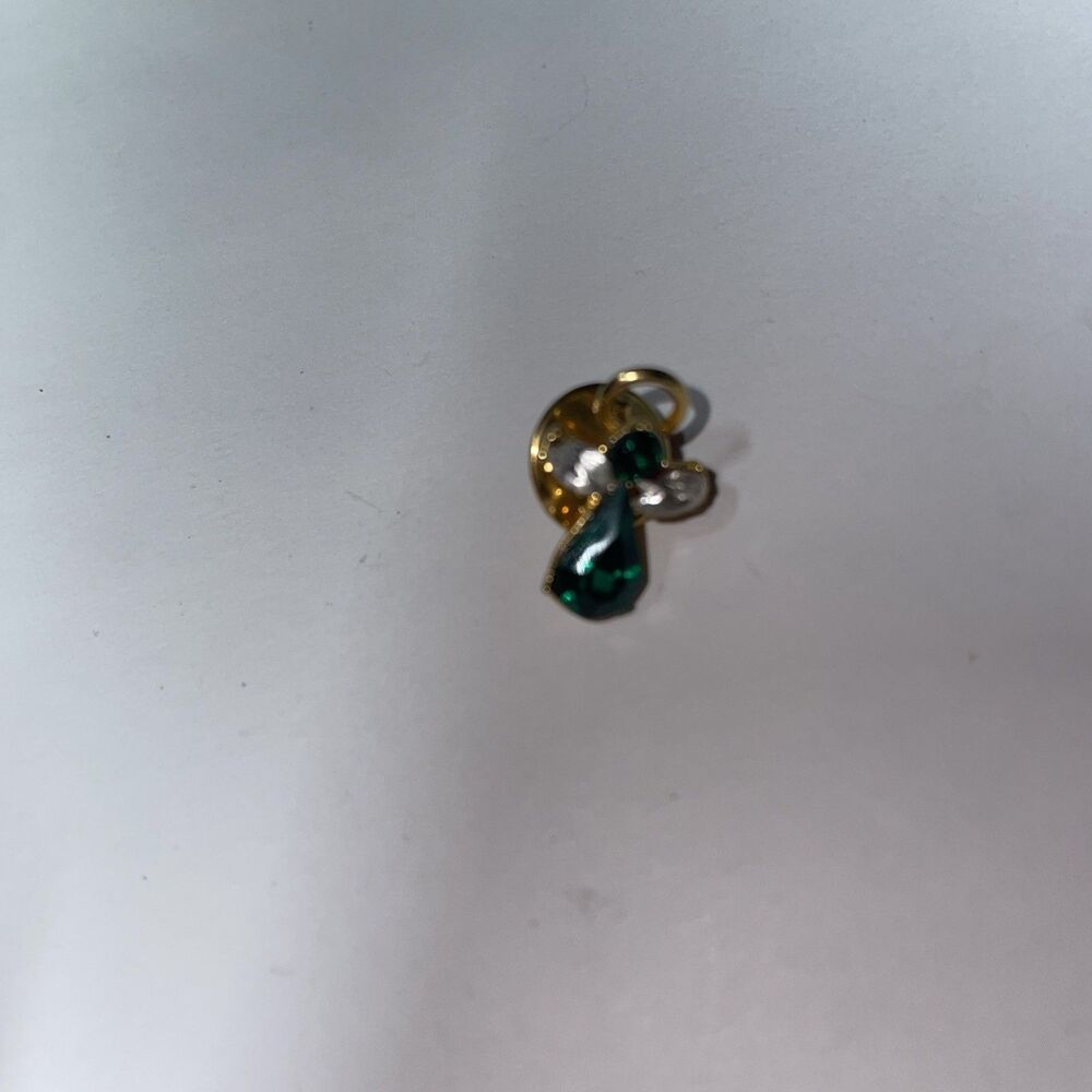 Vintage Gold Tone Green And White Rhinestone Angel Brooch Pin